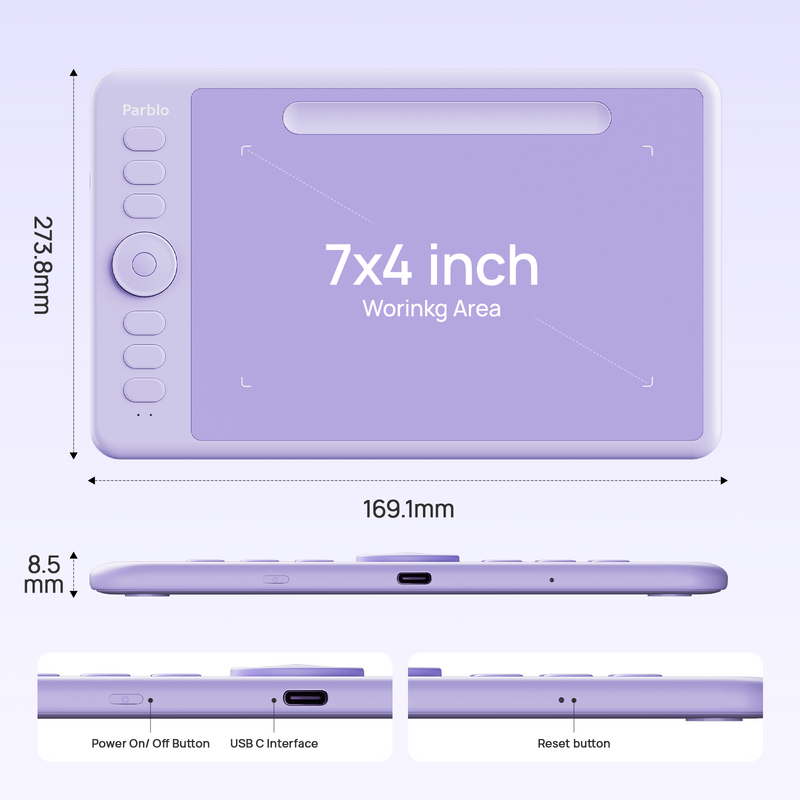 Parblo Intangbo SW Wireless Drawing Tablet 7x4 inch 16K Pressure Sensitivity